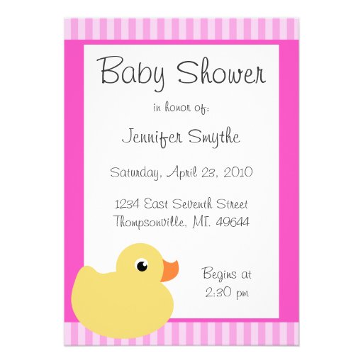 Sweet Ducky Pink Baby Shower Invitations