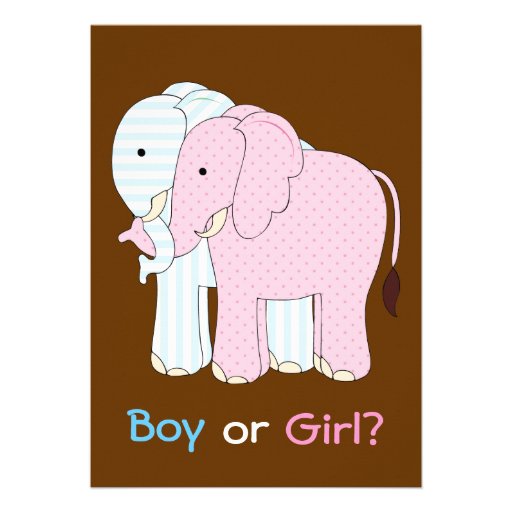 Sweet Elephants Baby Gender Reveal Party Custom Invitations