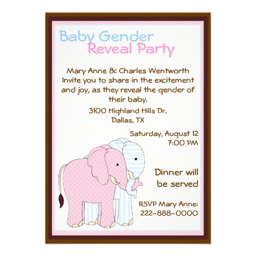 Sweet Elephants Baby Gender Reveal Party Custom Invitations (front side)