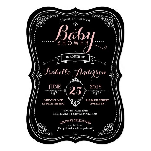 Sweet Fancy Chalkboard Baby Shower Girl Personalized Invite (front side)