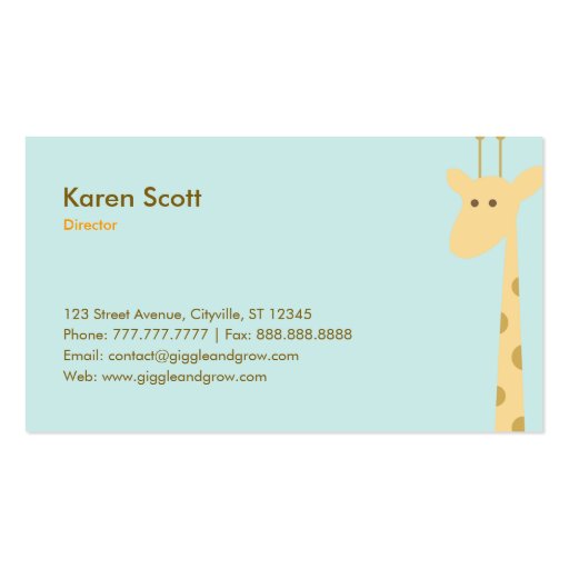 Sweet Giraffe Childcare /Boutique Business Card (back side)