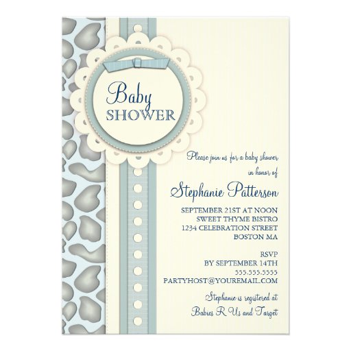 Sweet Giraffe Scrapbook Baby Shower Invite | Blue