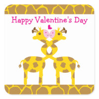 Sweet Giraffes in Love Happy Valentines Day Square Stickers