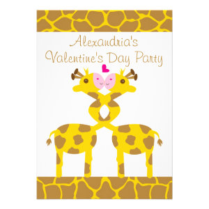 Sweet Giraffes in Love Pink Kids Valentines Party Custom Invitations