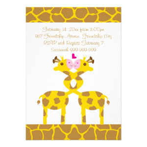 Sweet Giraffes in Love Pink Kids Valentines Party Custom Invitations