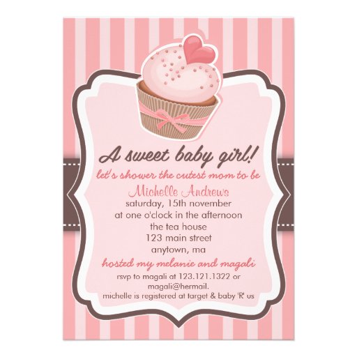 Sweet Girl Baby Shower Cupcake Pink Announcements