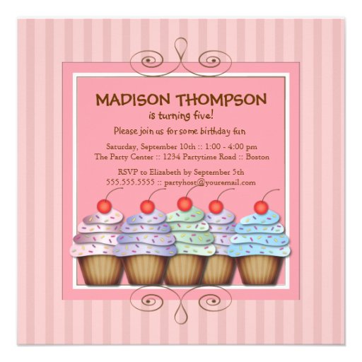 Sweet Girl Cupcake Birthday Party Invitation