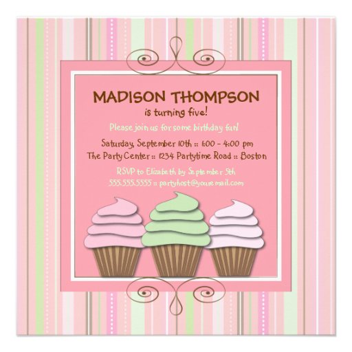 Sweet Girl Cupcake Birthday Party Invitation