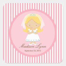 Sweet Girl First Holy Communion Sticker Brown Pink