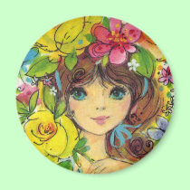 Sweet Girl in a Bouquet of Flowers Magnet magnets