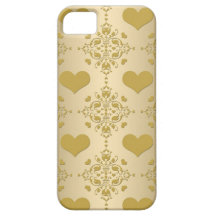 Sweet Gold Hearts Damask Pattern iPhone 5 Cases
