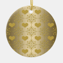 Sweet Gold Hearts Damask Pattern Christmas Tree Ornaments