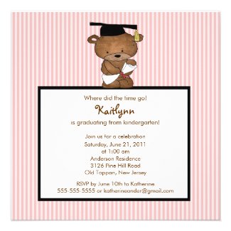 Sweet Grad Bear Kindergarten Graduation Invitation