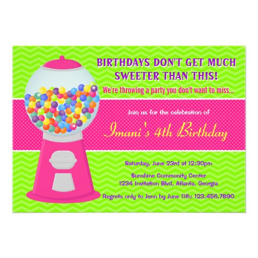 Sweet Gumball Candy Birthday Party Personalized Announcement