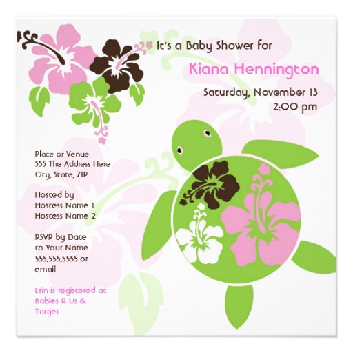 Sweet Hawaiian Honu Baby Shower Invite - Square