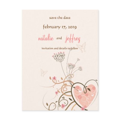Sweet Heart & Butterfly Swirls Save The Date Card Postcard by fat_fa_tin