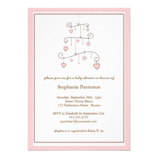 Sweet Heart Pink Baby Girl Mobile Baby Shower Announcement