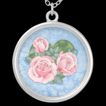 Sweet heart roses round pendant necklaces