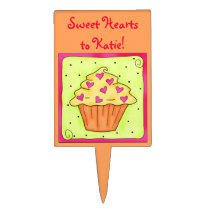 Sweet Hearts Orange Cupcake Cake Pick Personalized cake picks