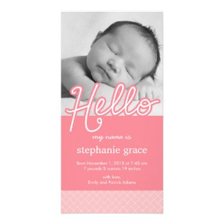 Sweet Hello Baby Birth Announcement - Pink Personalized Photo Card