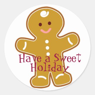 Sweet Holiday Gingerbread Man Label Round Sticker