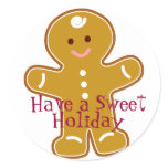 Sweet Holiday Gingerbread Man Label Round Sticker Sweet Holiday Gingerbread Man Label Round Sticker