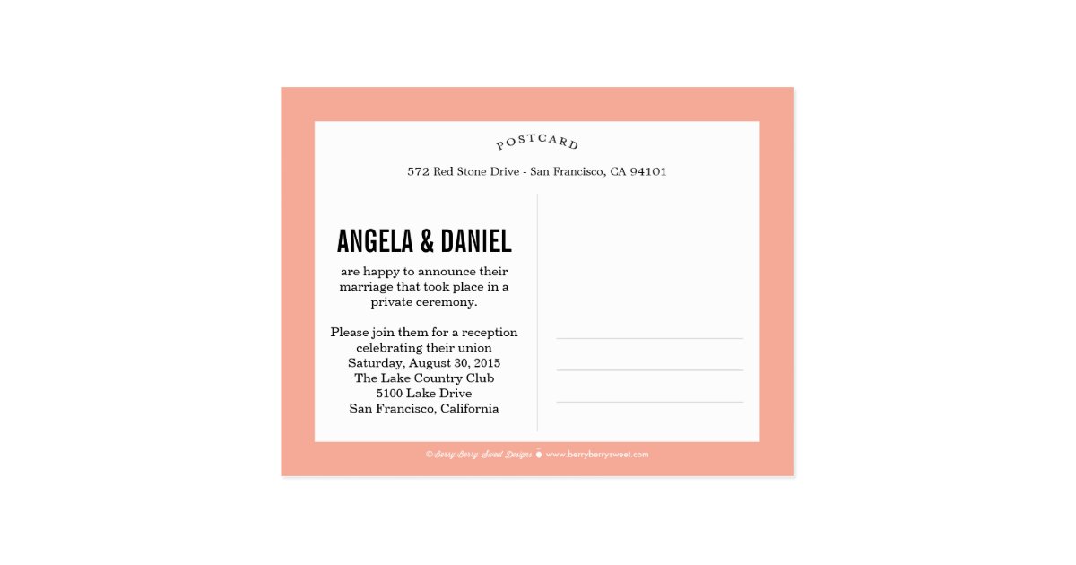 Sweet Introduction Wedding Announcement - Peach Postcard Zazzle