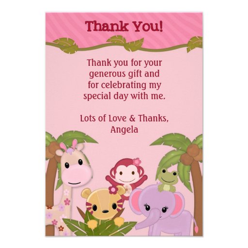 Sweet Jungle Babies PINK Shower Thank You FLAT Personalized Announcements