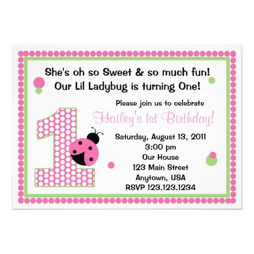 Sweet Ladybug First Birthday Invitation