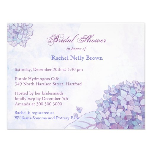 Sweet Lavender Hydrangea Floral Bridal Shower Custom Announcements