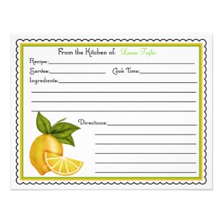 Sweet Lemons Baking Cooking Recipe Cards Personalized Invitation