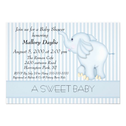 Sweet Light Blue Elephant Boy Baby Shower Custom Announcements