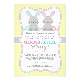 Sweet Lil Bunnies Gender Reveal 5" X 7" Invitation Card