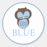 Sweet Little Boy Owl Gender Reveal Team BLUE Round Stickers