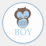 Sweet Little Boy Owl Gender Reveal Team BOY Round Stickers