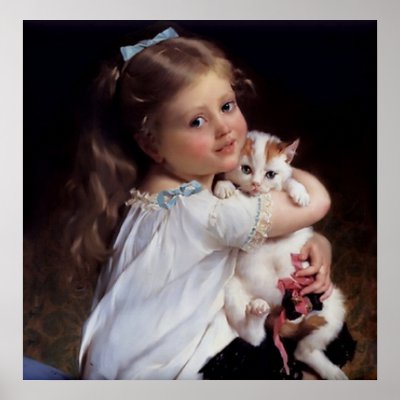Sweet Girls on Sweet Little Girl And Her Kittie Poster By Longdistgramma