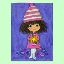 Sweet Little Girl With Daisy Birthday Card cards