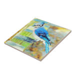 Sweet Little Happy Bluebird on a Fence Post Ceramic Tiles