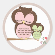 Sweet Little Mama & Baby Owl on a Branch Sticker
