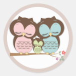 Sweet Little Owl Family on a Branch Sticker