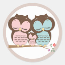 Sweet Little Owl Family on a Branch Stickers