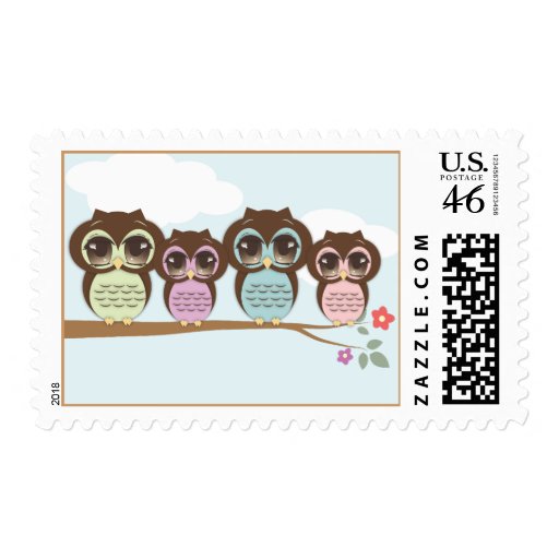 Sweet Little Owls on a Branch Postage Stamp