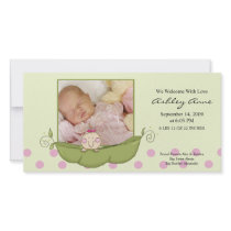 Sweet Little Pea Baby Girl Birth Annoucement Photo Cards