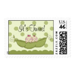 Sweet Little Pea Pod It's Twins Baby Shower Postage Stamp