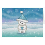 Sweet Little Polar Bear Holding Heart Holiday Card