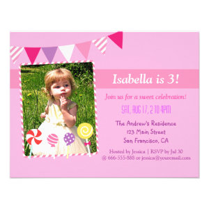 Sweet Lollipop Candy Pink Birthday Party Photo Invitation