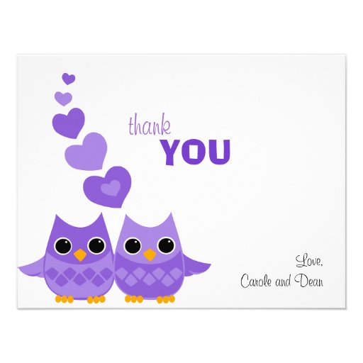 Sweet Love Owls Thank You Note Custom Invitation