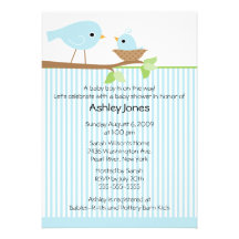 Sweet Mama Bird & Baby Boy Baby Shower Custom Announcement
