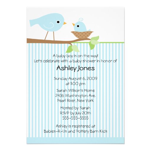 Sweet Mama Bird & Baby Boy Baby Shower Custom Announcement