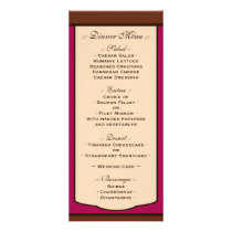 Sweet Mocha & Fuchsia Wedding Reception Menus Custom Rack Card